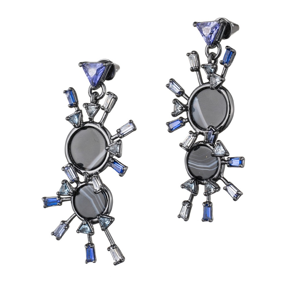Eddie Borgo Europa Gunmetal Drop Earrings • Blue Pave Crystal Statement Jewelry